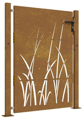 vidaXL Portail de Jardin, Portillon de Patio, Barrière de Sécurité, Porte d'Extérieure Terrasse, 100x150 cm Acier Corten Conception d'herbe
