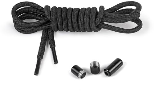 Mount Swiss - Elastische Schnürsenkel mit Metallkapseln Schnürsenkel ohne binden Schnellschnürsystem - 120cm individuell kürzbar - mit Kapseln für Sneaker, Laufschuhe, Sportschuhe Farbe Schwarz