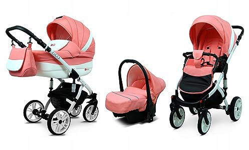 BabyLux® Bambimo Kinderwagen Set 3 in 1 - Lilly - incl. Babywanne, Buggy Sportsitz, Auto-Babyschale - Autositz - Kinderwagenset - Kombikinderwagen mit Wickeltasche, Regenschutz usw.