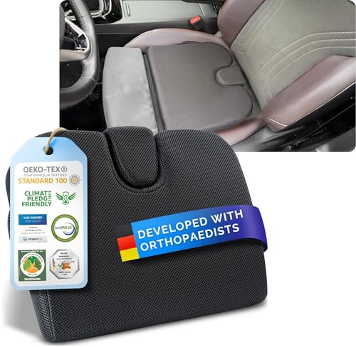 Healthfix® Car Seat Wedge Cushion | Orthopedic Memory Foam Car Seat Wedge Pillow for Driving Comfort & Posture | Seat Riser Cushion for Short Drivers & Back Pain Relief (Medium (130–200 lbs))