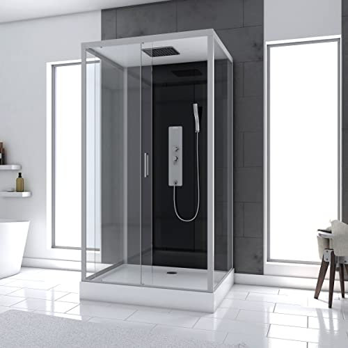 Cabina doccia idromassaggio 110x80x215 cm - Fondo nero e profili grigio - BLACK STYLE