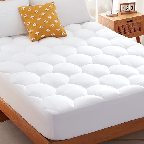 Sonive King Size Mattress Topper, King Mattress Protector 150x200cm Breathable Mattress Cover with Elasticated Straps, Cotton Cover with Extra Deep Pocket 38cm White