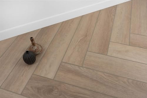 Klebevinyl Fischgrät Optik Eiche Natur Designboden in Holzoptik Klebe Vinylboden ideal für Gewerbe und Büro
