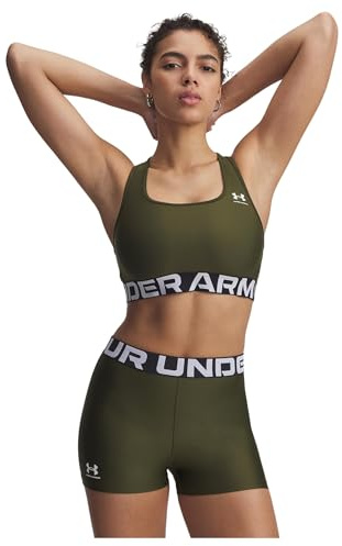 Under Armour HeatGear Armour Mid Impact Branded Bra Reggiseno Sportivo, Trasparente [NA], Spedizione Verde/Bianco, L Donna