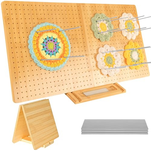 VexNook 22 x 11 Inch Bamboo Crochet Blocking Board and 30 Pins, Foldable for Easy Storage, with 800 Holes, Ideal Granny Square Blocking Board for Knitting and Crochet Projects