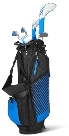 Amazon Basics Golfschlägerset, 6-teilig mit Standtasche, übergroße Schlagfläche, niedriger Schwerpunkt,Rechtshänder, Blau/Schwarz