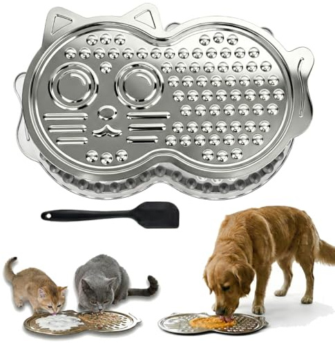 Luugoo Heavy Duty Stainless Steel Lick Mat for Dogs & Cats - 15×10 Large Metal Dog Licking Mat, Chew Proof Slow Feeder Mat with Suction Cups for Puppy & Cat, Dishwasher Safe, Whisker-Friendly