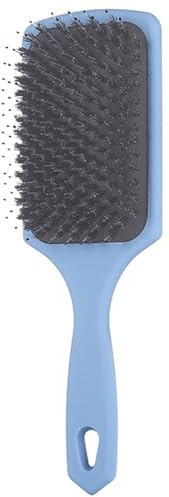 Square Boar Bristle Hair Brush & Paddle Detangler | 100% Natural Bristles for Scalp Massage, Shine & Blow Drying | Gentle on Wet/Dry Hair, Reduces Frizz & Breakage (blue)