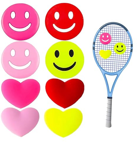 Lot de 8 amortisseurs de tennis, accessoires pour raquette de tennis, amortisseurs de vibrations amusants, smiley en silicone en forme de cœur, amortisseurs de chocs, accessoires de raquette de