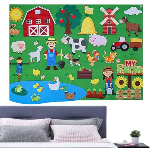 Kids Flannel Activity Board, Farm Animal Felt Story Set, Interactive Preschool Learning Toy with Reusable Fuzzy Pieces for Classroom Homeschool Travel Quiet Time Play