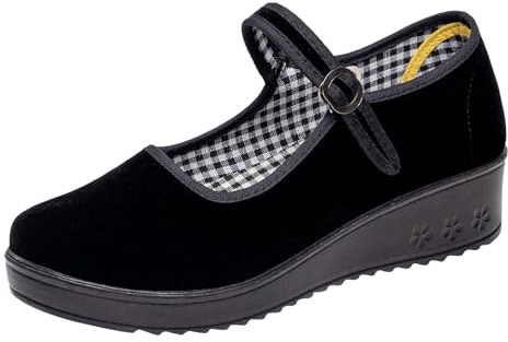 Orthopaedic Shoes Ddamen, Fabric Shoes Women's Summer Trainers Velvet Ballerina Shoes Velvet Shoes Traditional Flats Pumps Mary Jane Casual Shoes Soft Low Shoes, black, 5 UK