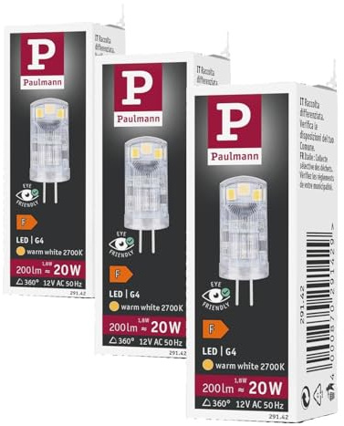 Paulmann 29142 Standard 12V LED Stiftsockel G4 1er-Pack 200lm 1,8W 2700K Klar Leuchtmittel (Packung mit 3)