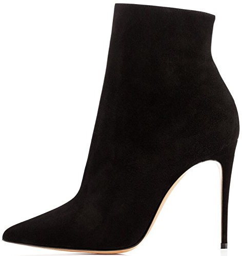 elashe Botines Mona de Tacón Alto para Mujer|10cm Zapatos de tacón | Botines de tacón Alto Botas con Cremallera Negro-Ante EU36