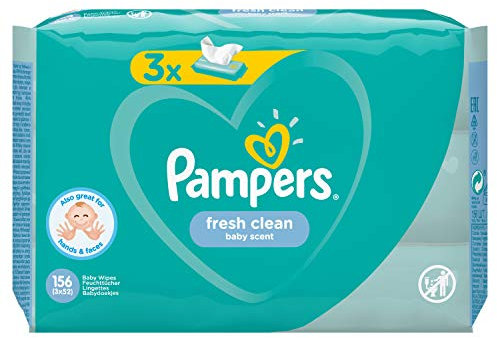 Pampers Fresh Clean 81688041 salvietta umida per bambini 52 pezzo(i) - Salviettine umidificate per bambini (Wet baby wipe, Sacchetto di plastica, Girl/Boy, Turchese, Bianco, Germania, 896,7 g)