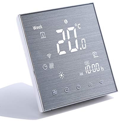 Qiumi Termostato WiFi para calefacción Individual de calderas de Gas/Agua Funciona con Amazon Alexa, Google Home IFTTT, Contacto seco 5A 220V Innovación Panel Cepillado(Brillo Ajustable)