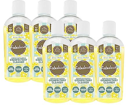 Fabulosa 4 in 1 Concentrated Antibacterial Disinfectant All Purpose Cleaner, 220ml, 6 Pack, Lemon Sherbet