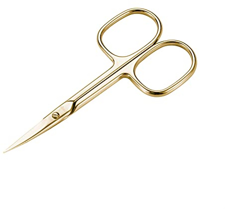 LIVINGO Stainless Steel Cuticle Nail Scissors, Premium Sharp Curved Blade Multi-purpose Sharp Cuticle Eyebrows Manicure Pedicure Beauty Grooming Scissors with Case, 3.5 Gold