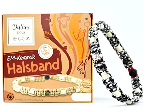 EM-Keramik-Halsband für Hunde & Katzen - Maßanfertigung EM-Band Original US-Paracord (41-50 cm, Schwarz-Weiß)