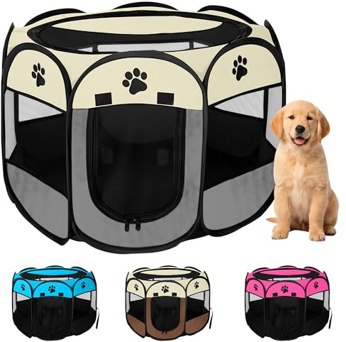 JUPPLIES Parque para Perros Plegable 73x73x43 cm – Corralito Portátil de Tela Oxford Impermeable para Mascotas Pequeñas - Ideal para Viajes, Juegos o Descanso en Casa y Exterior – Gris
