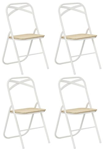 LuxNook Metall-Klappstuhl, 4er-Set mit Metall und MDF. Bequemer Klappstuhl für Gäste, Küche, Camping – Weiß