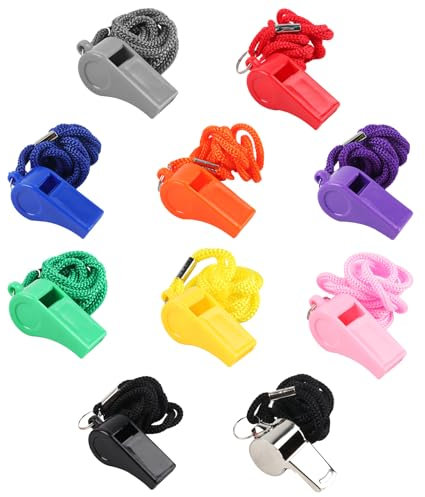 10 Stück Pfeife, Trillerpfeife, Schiedsrichterpfeife, Schiedsrichter pfeifen, Sport Pfeifen, Fußballpfeife, Sportpfeifen, Plastik Pfeifen mit Schlüsselband für Trainer Schiedsrichter Hundetraining