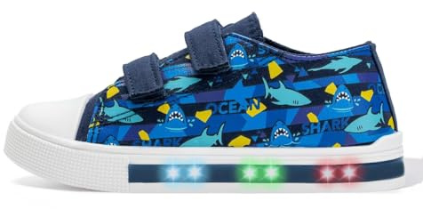 EUXTERPA Toddler Light-Up Sneakers, Ocean Shark, Toddler Size 5