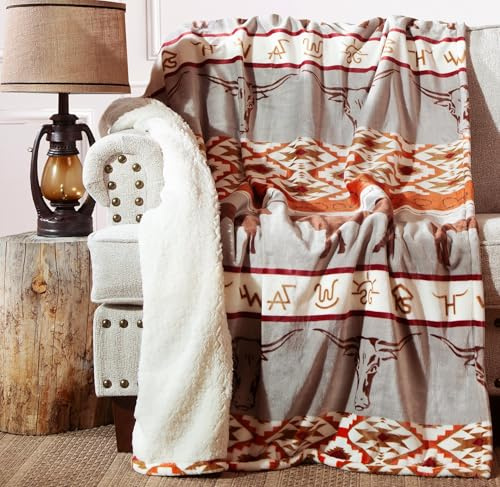CARSTENS, INC. Ultra Premium Super Soft Plush Sherpa Fleece Oversized Throw Blanket 54 x 68, Longhorn