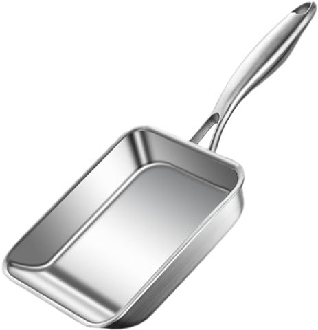 Lamppdcor Sartén Cuadrada tameleta de Acero Inoxidable de Acero Inoxidable, sartén de Huevo sin Recubrimiento sin raspado 7.5x6.3 rectángulo sartén para cocinar Rollo de Huevo, filetes, Tocino freír