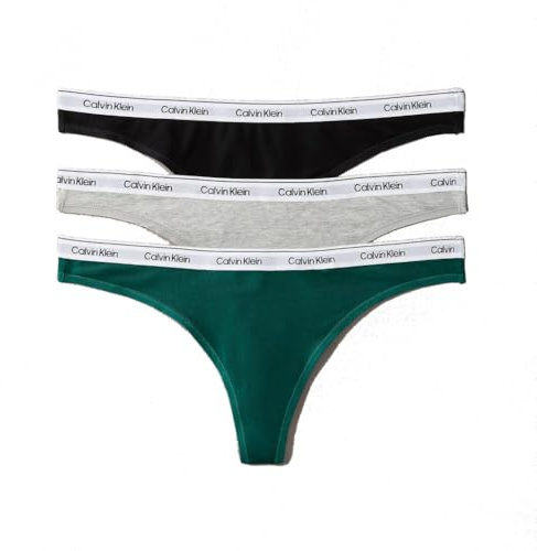 Calvin Klein Women's 3 Pack Thongs Underwear, Multicolor (Black/Grey Heather/Turf), L