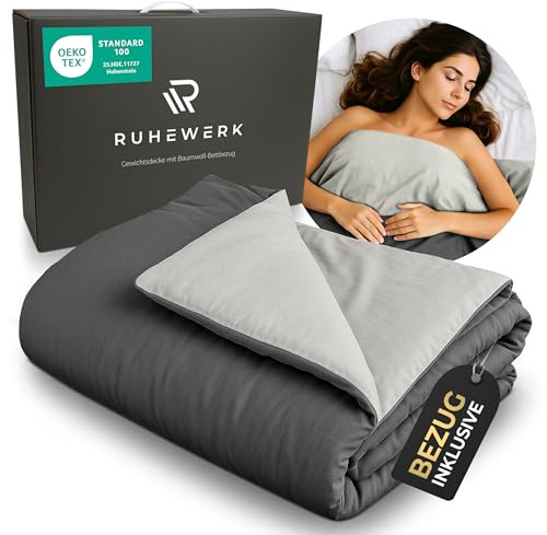 Ruhewerk 2in1 Gewichtsdecke 8kg [mit BEZUG] Oeko-Tex Zertifiziert, Therapiedecke Erwachsene, schwere Decke zum Besser Schlafen, Bezug für Gewichtsdecke 135x200 8kg, Heavy Blanket, Weighted Blanket
