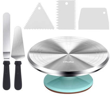 Ohuhu Tårttallrik, roterbar, aluminiumlegering roterande tallrik tårta 30 cm med 2 strykpaletter och 3 degskrapa, roterande tårtfat för tårtdekoration och bakning, bra presentidé