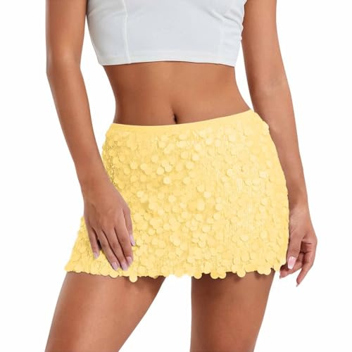 Genérico Falda Lentejuelas para Mujer Minifalda de Lentejuelas para Mujer, Falda Corta Brillante con Forro Y Cintura EláStica, para Fiestas, Carnaval, Festivales
