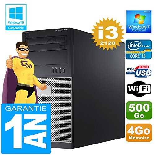 PC Tour DELL 7010 Core I3-2120 Ram 4Go Disque 500 Go WiFi W7 (Reconditionné)