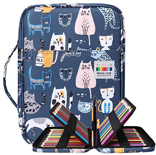 BOMKEE 220 Ranuras Estuche de lápices de Colores, Impermeable Bolsa para Dibujar, Pintar, Almacenamiento de papelería Multicapa bolígrafos de Gel Organizador(Gatos Deportivos)