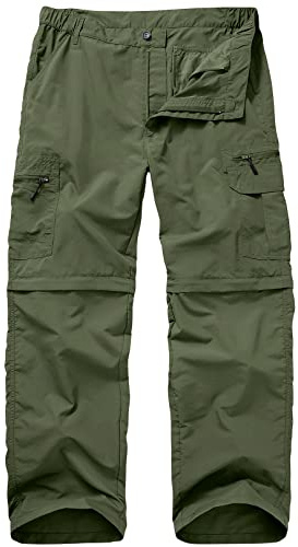 Mens Hiking Pants Convertible Zip Off Lightweight Quick Dry Fishing Safari Camping Travel boy Scout Pants,61101,Army Green,32