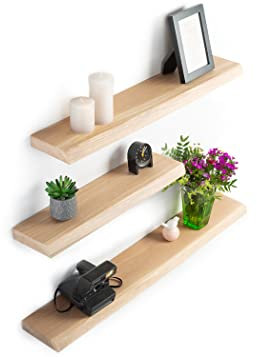 Rikmani Wandregal Holz Eiche massiv Natur - Handgefertigtes Regal mit Baumkante Bücherregal Holzregal Wandboard Leo (Natur) 100 cm