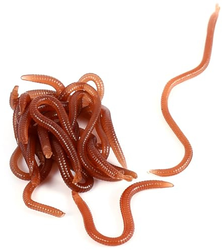 Joyzan Señuelo Pesca Blando Gusano, 10cm Cebos de Pesca Artificiales Lombriz Falso Suave Realistas Viva Cebo Lombrice Accesorio Aparejo Caja Pescadore Simulado Anzuelo Calado Gancho Rojo Oscuro
