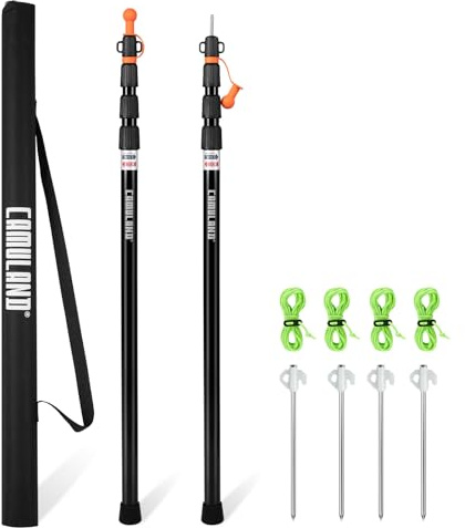 Tent Poles for Tarp, CAMULAND Telescoping Camping Gear Accessories Stakes for Hammock Rain Fly Sun Shade Adjustable Lightweight Aluminum Set of 34.5 - 110.2 Hiking, Awning/Outdoor with Carry Bag
