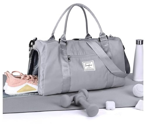 HYC00 Bolso de Gimnasio Mujer Hombre Bolsa de Deporte Grande Bolsa Deportiva Bolsa Deporte con Compartimento Zapatos y Pocket Wet,Bolsa de Viaje Mujer Bolsa de Fin de Semana Bolsa para Hospital,Gris