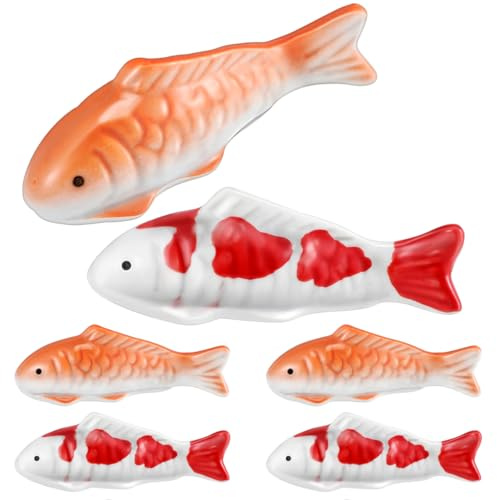 Yardwe 6 Pcs Floating Ceramic Koi Fish Decorations, Decorative Fish Figurines for Aquarium, Tank, Garden Pond, Water Feature and Home Decor