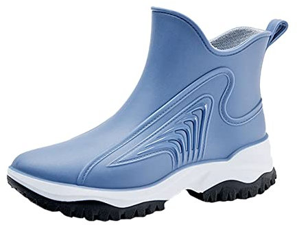 SRTUMEY Garden Boots for Women Women's Fashion Rain Shoes Outside Shoes Kitchen Rubber Shoes Soft Bottom Comfortable Middle Tube Rain Boots Ladies Wellies Blue