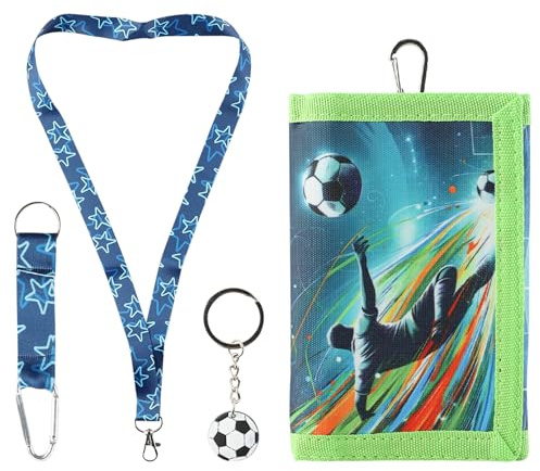 GmeDhc Portefeuille pour Enfant, Porte Monnaie Enfant Pliable avec Mousqueton, Lanière de Cou et Porte-clés, pour Garçons Filles
