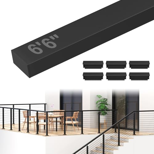 BLIKA 1 Pack 6'6'' Stainless Steel Cable Railing Handrail, Black Rectangular Handrail Flat Top Rail with End Caps for Deck Stair Cable Railing System, Deck Stair Hand Rails for Indoor/Outdoor, BL01-T