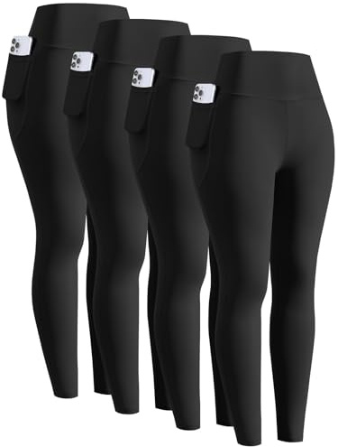 Orrfreer 4 Pack Girls Leggings with Pockets,High Waisted Girls Athletic Leggings Full Length Yoga Workout Active Leggings Pants 4 Black L