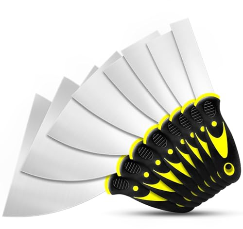 Yonality Espátulas Masilla, 8 piezas de espátula de acero inoxidable con mango de plástico, Cuchillo de llenado Herramienta Multiusos para Masilla, para Quitar Pintura Enlucido y Papel Tapi