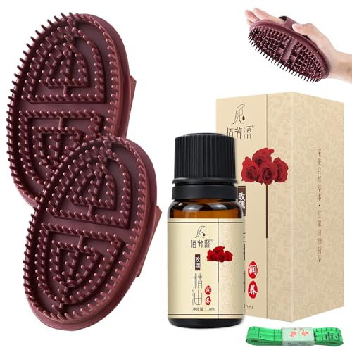 2 Spazzole Massaggianti Meridian con Oli Essenziali da 10 ml e Metro a Nastro da 1.5 m,Spazzola Massaggiante Five Elements Meridian,per Vita,Addome,Testa,Leg (Marrone - Rosa)