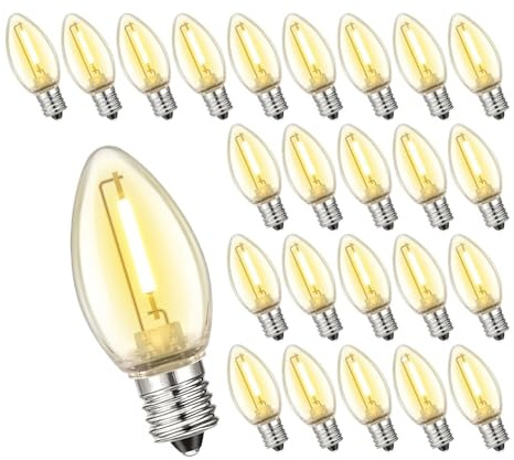 JrEam Ampoule de Remplacement LED 1W 24V, lumière for chaîne E12, Blanc Chaud, Vintage Clair(25 Pack_2700K Warm White_NO_1W)