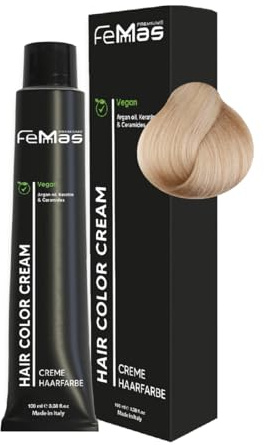FemMas Haarfarbe Sehr Hellblond Gold Asch 9.31 I Creme Haarfarbe mit Arganöl, Keratin & Ceramiden I Als dauerhafte Haarfärbung oder Tönung für strahlende, haltbare Farbergebnisse I 100 ml