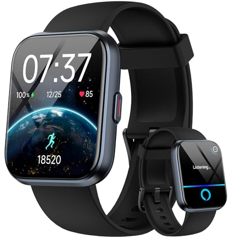 Smartwatch Herren Damen, 1.85 Smart Watch mit Telefonfunktion/Whatsapp, Fitnessuhr Herren mit Herzfrequenz/Schlafmonitor, 10 Tage Akku, 3ATM Wasserdicht Pulsuhr Damen für Samsung/iOS/Android, Alexa