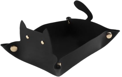 Huba Cat Shaped Tray, Made Of PU Leather, Dice Board with Cat Motif, Dice Board, Portable Folding Game with Button Function, Cube Box